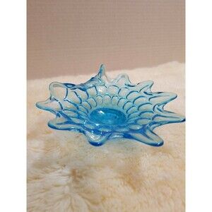 Fenton Blue Thumbprint Ruffled Candy Dish